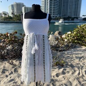 Manoush Dress Knit Crotchet Top Sleeveless Scoop Neck  Silk Chiffon Skirt S